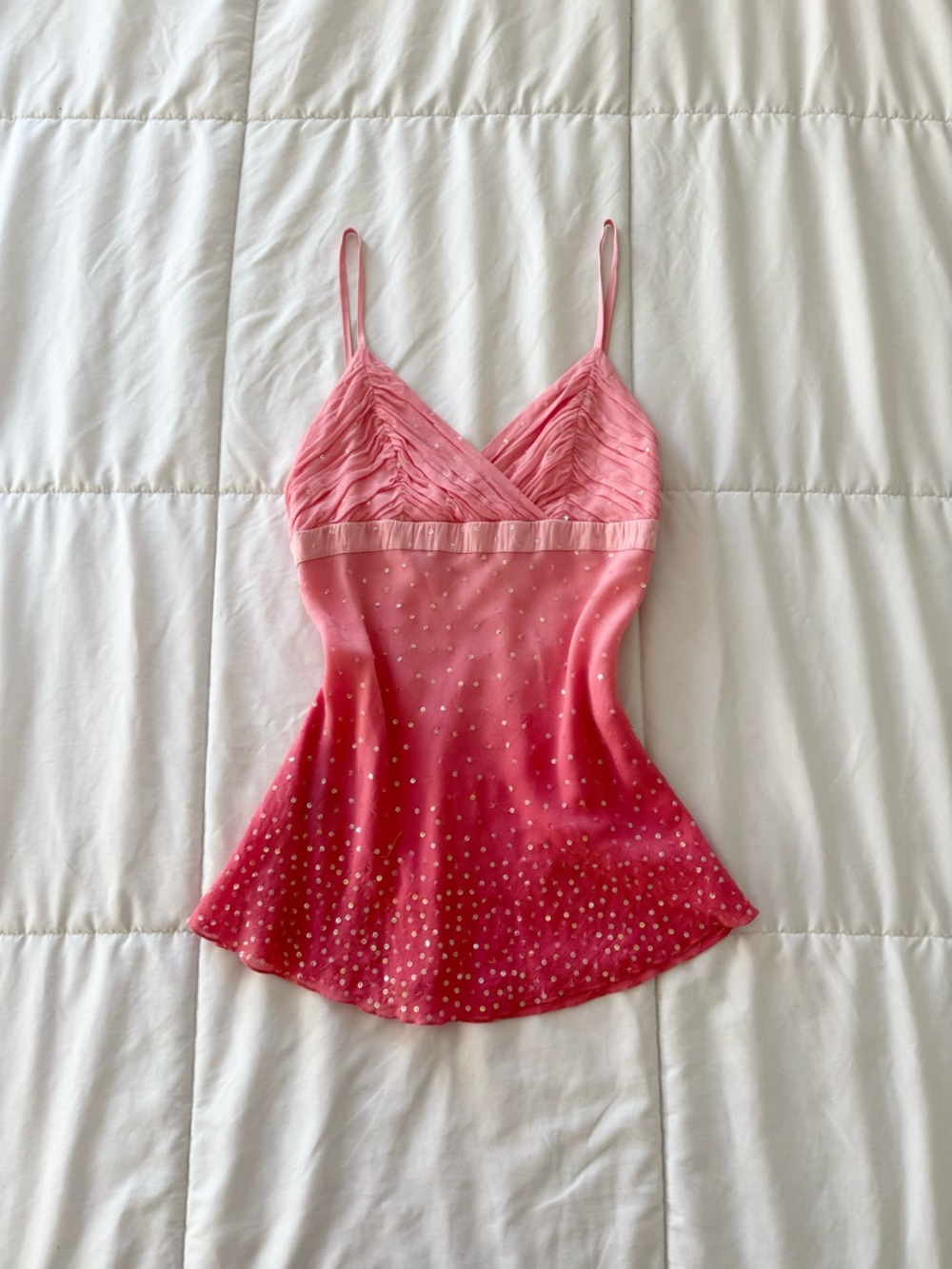Bebe 100% silk ombre sequin camisole